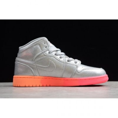 Nike Bayan Air Jordan 1 Mid Gs Metal Gümüş Pembe Kırmızı Basketbol Ayakkabısı Türkiye - O3RW6HC9